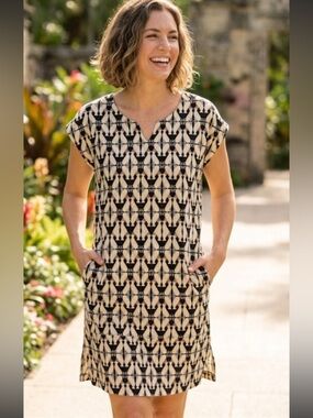 Love, Lily Cotton Cap Sleeve Pocket Dress Made in USA Cheetah Shift Safari Dress